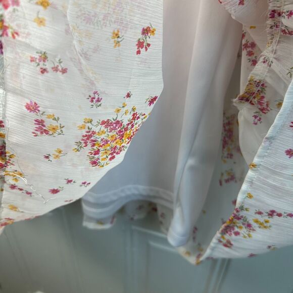 Vince Camuto Mini Dress Womens XXL White Floral Ruffle Cottage Lined V-Neck Plus - Picture 3 of 9